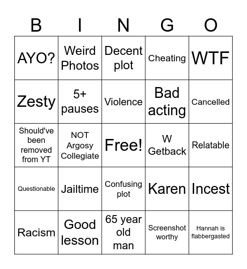 Yesterday's Lessons Bingo Card