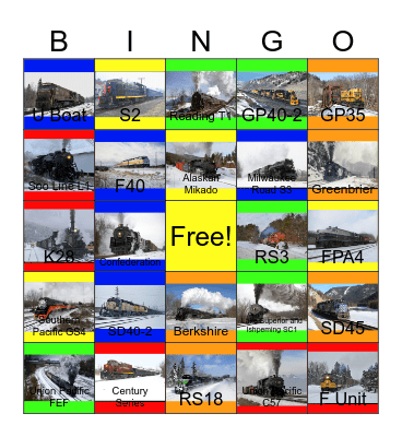 Winter Trains Bingo Card