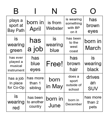 Juniors First Day Bingo Card