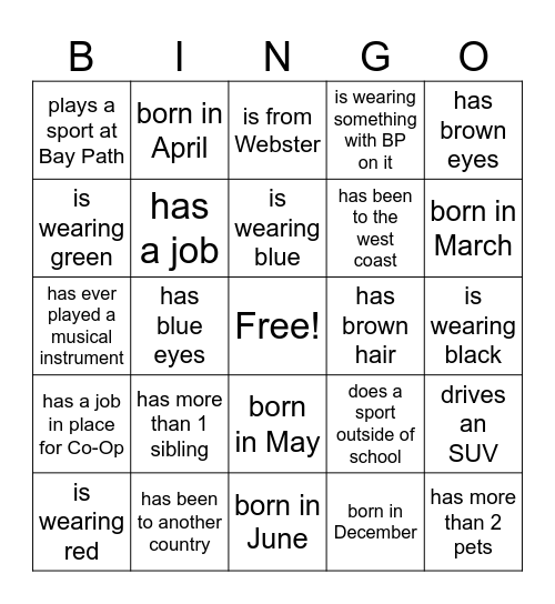 Juniors First Day Bingo Card