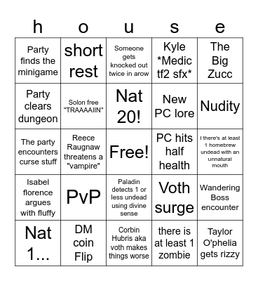 The House at the end of the street Bingo Card