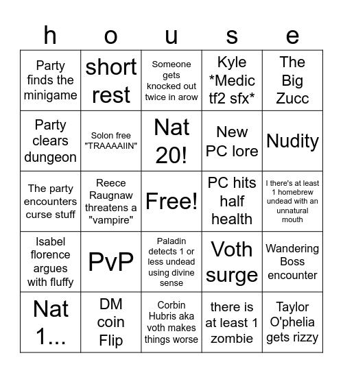 The House at the end of the street Bingo Card