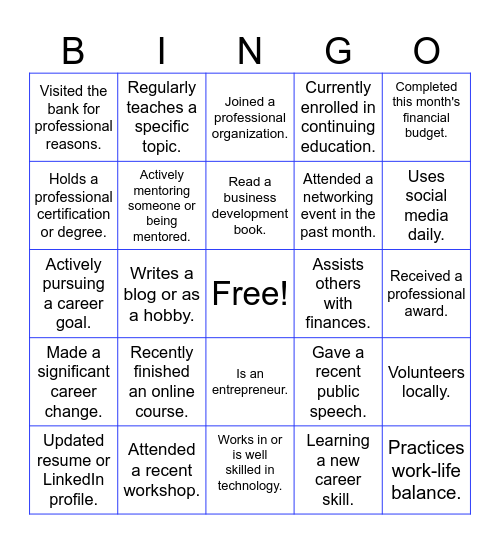 CONNECTED Professional Development BINGO Card