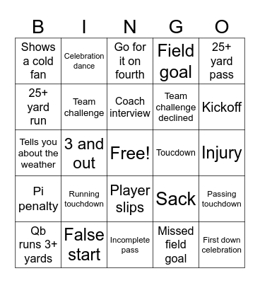 Football bingo Card