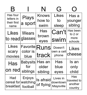 BINGO (getting to know you) Bingo Card