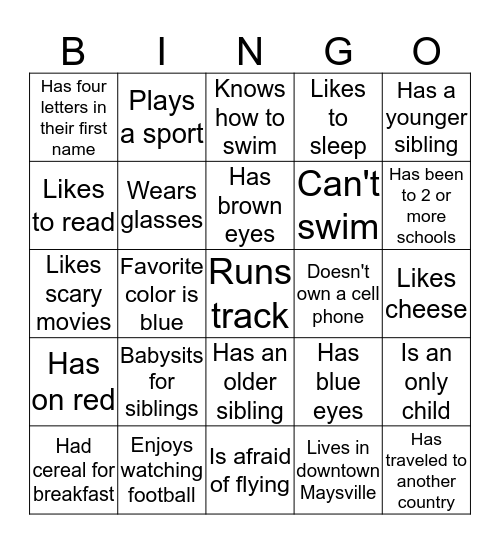 BINGO (getting to know you) Bingo Card
