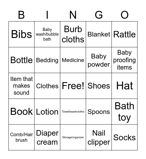 Baby Bingo Card