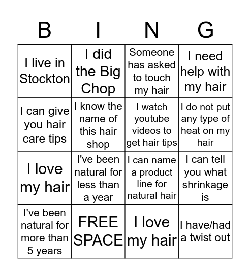 All Natural Curlfriends Bingo Card