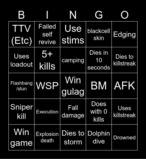 Warzone 2.0 bingo (Credits to: Big Puffer) Bingo Card