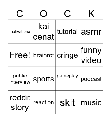 YT SHORTS BINGO Card
