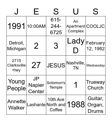 27th Year Anniversary Youth Banquet Bingo Card