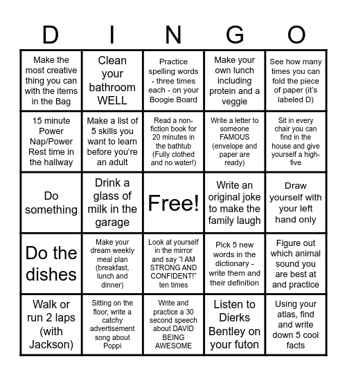 Davidingo Bingo Card