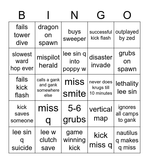 lee sinner Bingo Card