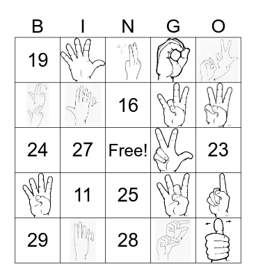 ASL Number Bingo Card