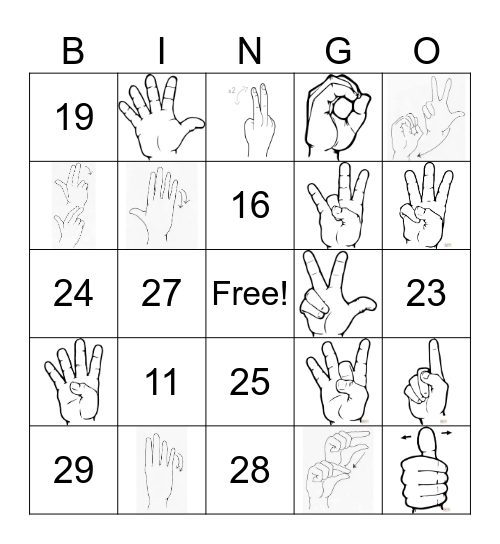 ASL Number Bingo Card