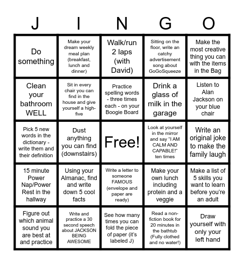 Jacksingo Bingo Card