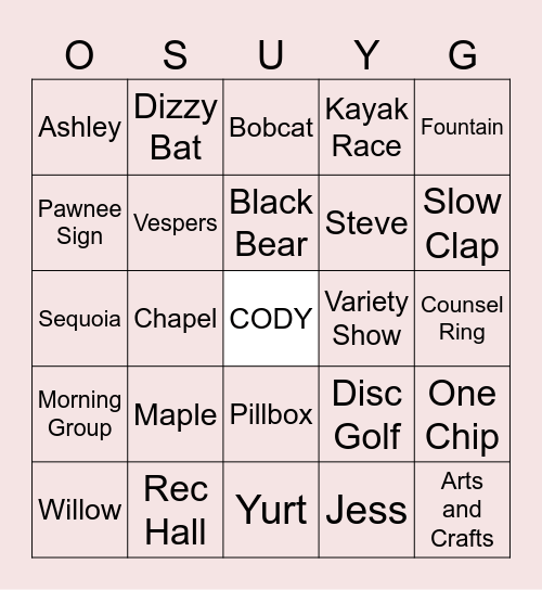 Camp Bingo Card