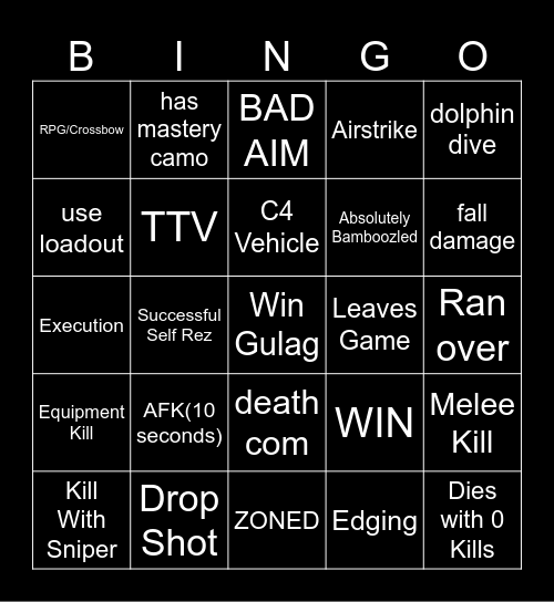 Warzone Bingo Card