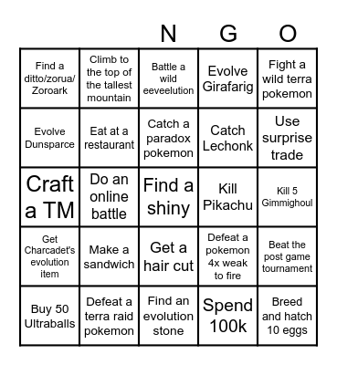 Scarlet and Violet Lockout Bingo Card
