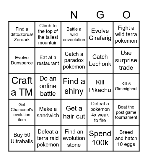 Scarlet and Violet Lockout Bingo Card