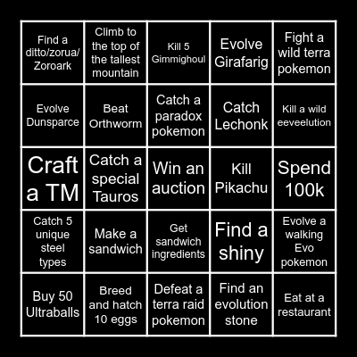 Scarlet and Violet Lockout Bingo Card