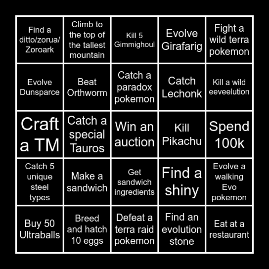 Scarlet and Violet Lockout Bingo Card