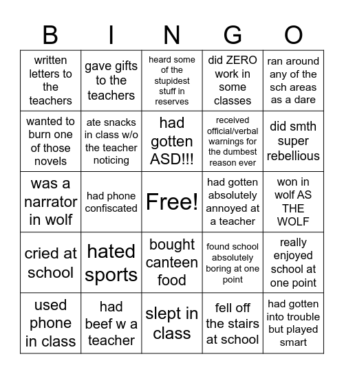 Untitled Bingo Card