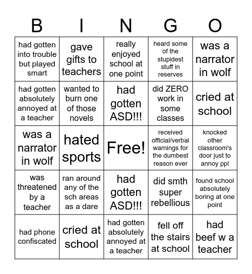 Untitled Bingo Card