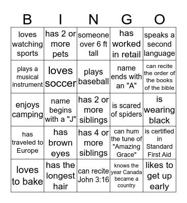 Icebreaker Bingo Card