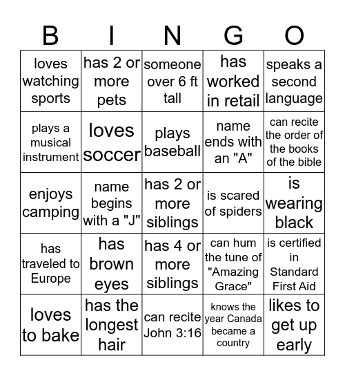 Icebreaker Bingo Card