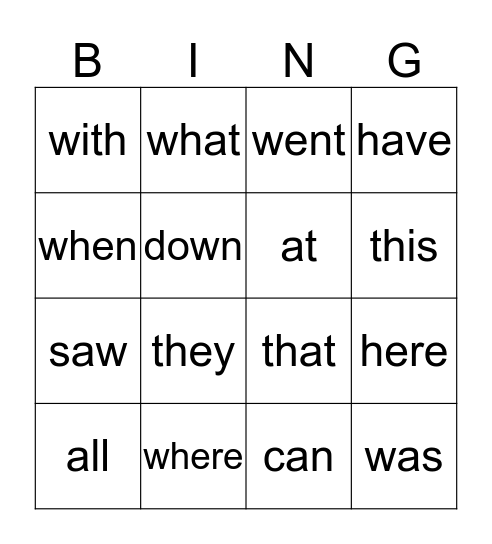 Orange Words Bingo Card