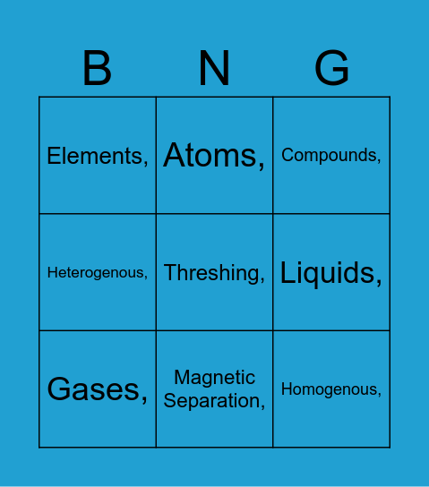 Properties of Matter Bingo Card