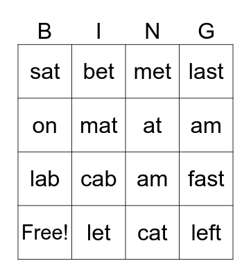 Epic - reading unit 3 (l,e,f,t,s,a,c,b,m) sight words the, on Bingo Card