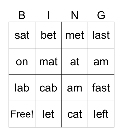 Epic - reading unit 3 (l,e,f,t,s,a,c,b,m) sight words the, on Bingo Card