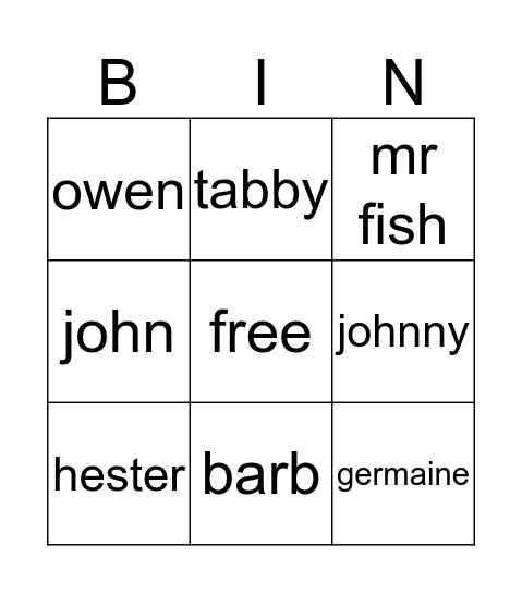 Owen Meany Bingo  Bingo Card