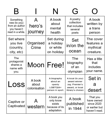 Jack L Riley 2024 Reading Challenge Bingo Card