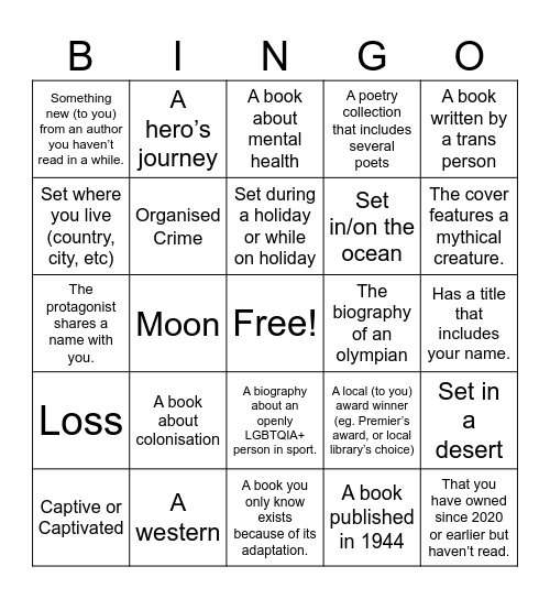 Jack L Riley 2024 Reading Challenge Bingo Card