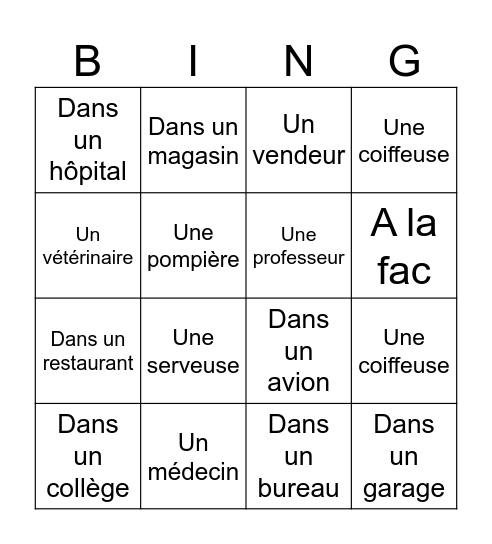 Bingo game Bingo Card