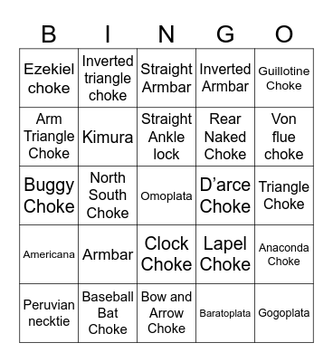 BJJ Bingo Card