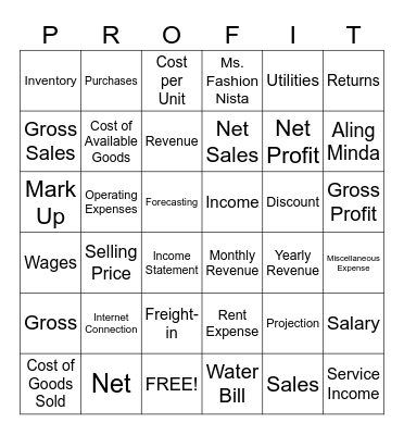 PROFIT Bingo Card