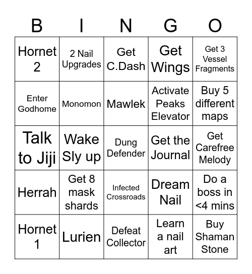 Hollow Knight Bingo Card