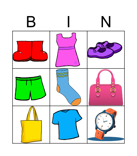 CLOTHES Bingo Card