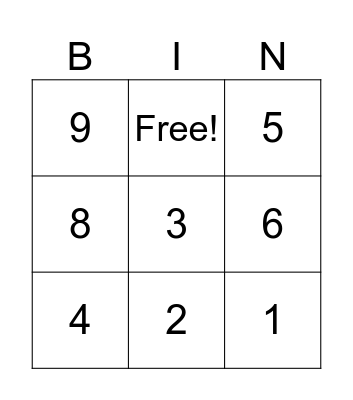 Number Bingo Card