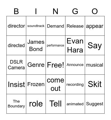 LIGHTS, CAMERA, ACTION Bingo Card