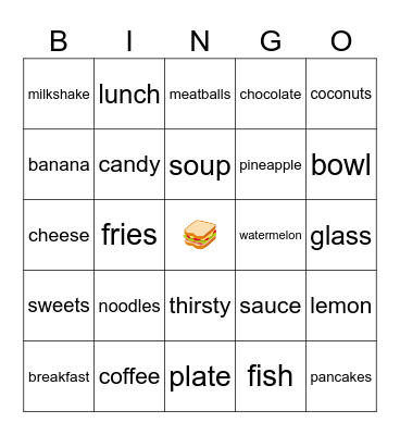 Food vocabulary Bingo Card