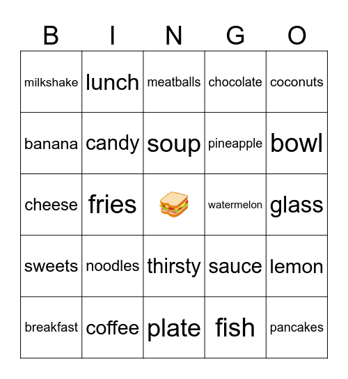 Food vocabulary Bingo Card