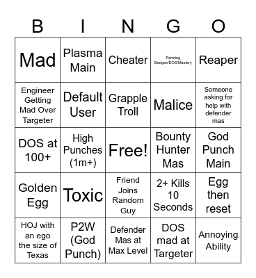 Ability Wars Bingo Card