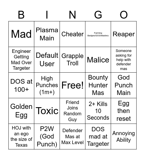 Ability Wars Bingo Card