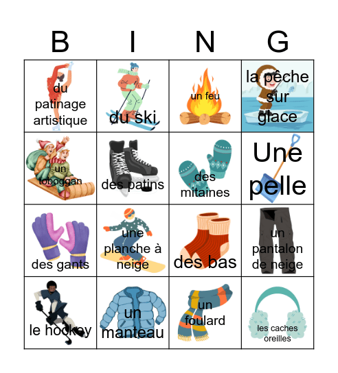 Le vocabulaire d'hivers Bingo Card