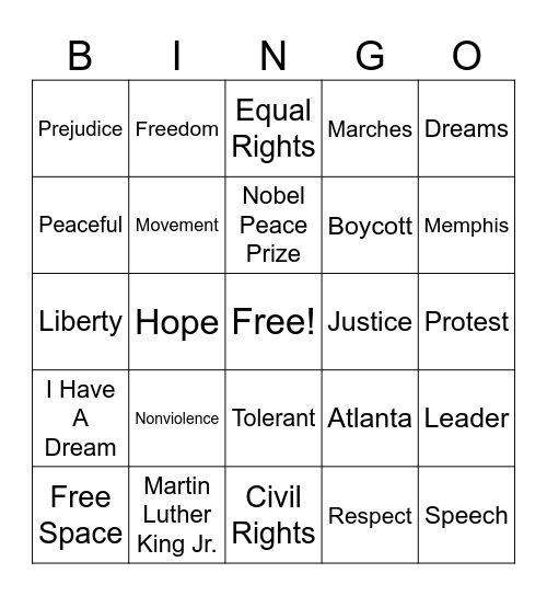 MLK Day Bingo Card
